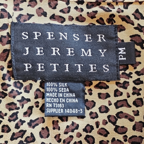 Spencer Jeremy Petites 100% Silk Leopard Print Long Sleeve Button-Down Blouse MP - Picture 7 of 10